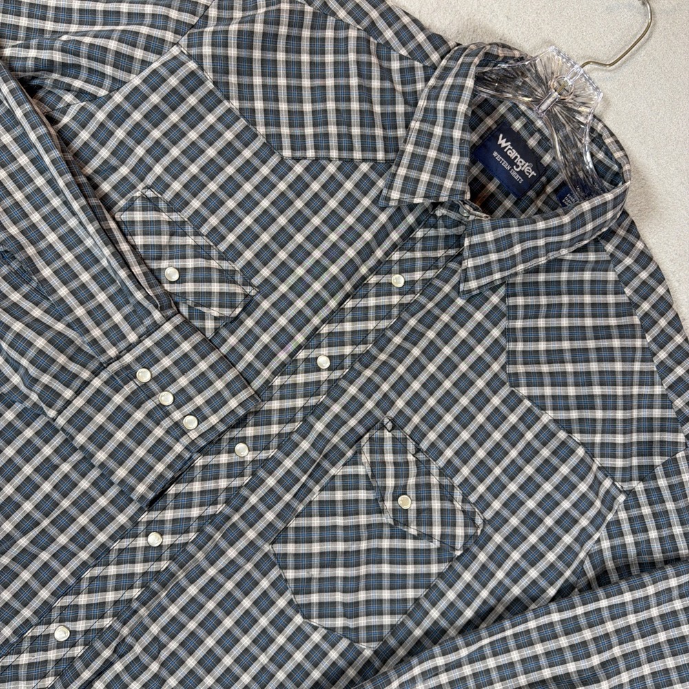 Wrangler Mens Western Shirt 2XLT Plaid Pearl Snap Long Sleeve Pockets